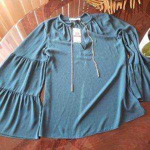 Michael Kors "Luxe Teal" Bell-Sleeve Top